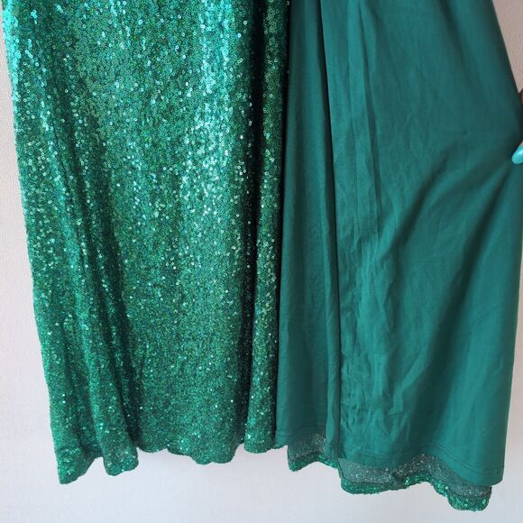 Sequin Maxi Dress Sz M Green Romantic Elegant Evening Gown Cruise Wedding Hoco - Picture 8 of 16